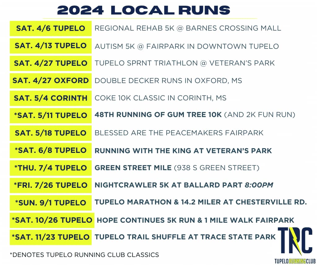 Some 2024 Local Events! Tupelo Running Club